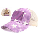 Flag embroidery tie-dye ponytail casual baseball cap