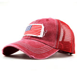 Flag embroidery washed sun visor baseball cap